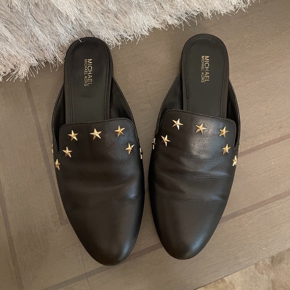 Michael Kors Natasha Black Leather Star Studded Slides Size 7.5 - Picture 1 of 12
